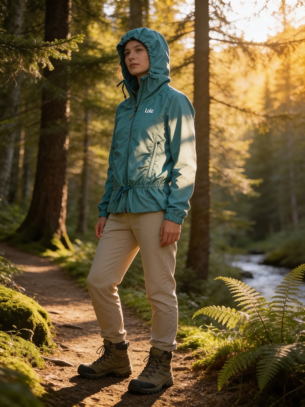 Lolë Women’s Turquoise Hooded Lightweight Windbreaker hiking Jacket Size S
